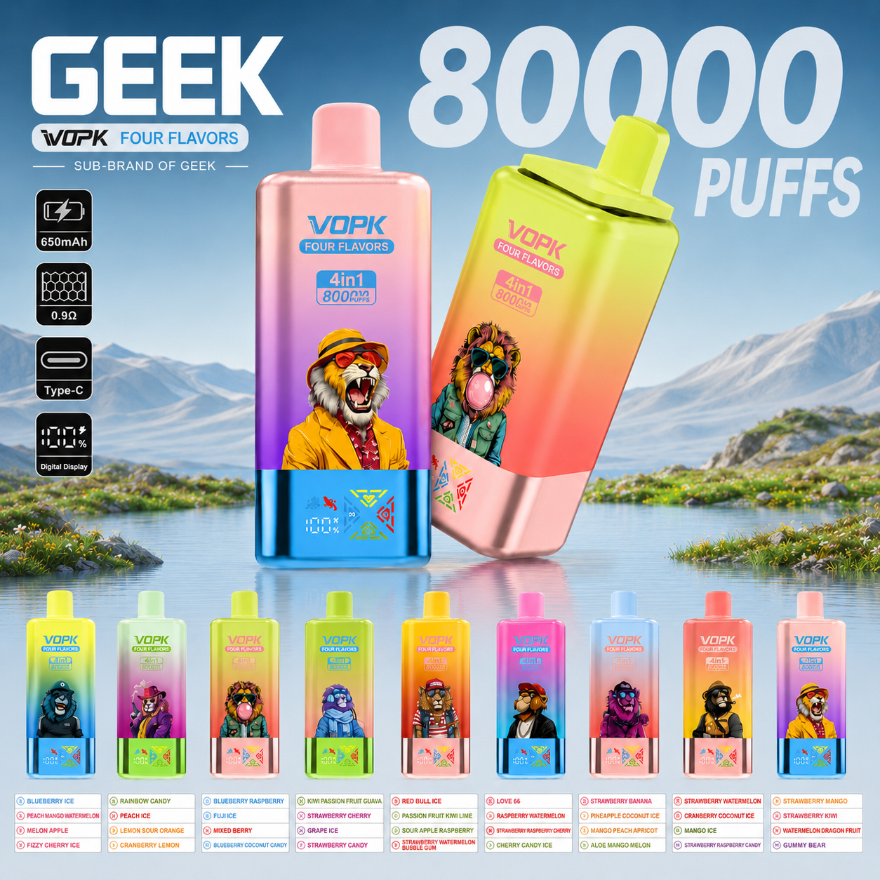 GEEK | VOPK 80000 Puffs 4w1 – submarka GEEK, 4 smaki w 1 - vapepodpl