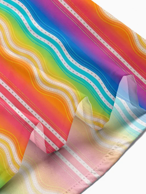 Pride Month Colorful Wavy Stripes Geometry Men's Pocket Short Sleeve Shirts