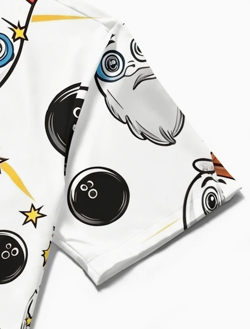 Fun Cartoon Bowling Sports Party Men's Pocket Short Sleeve Shirts