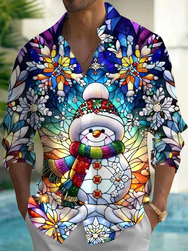 Snowman Men's Pocket Long Sleeve Shirts