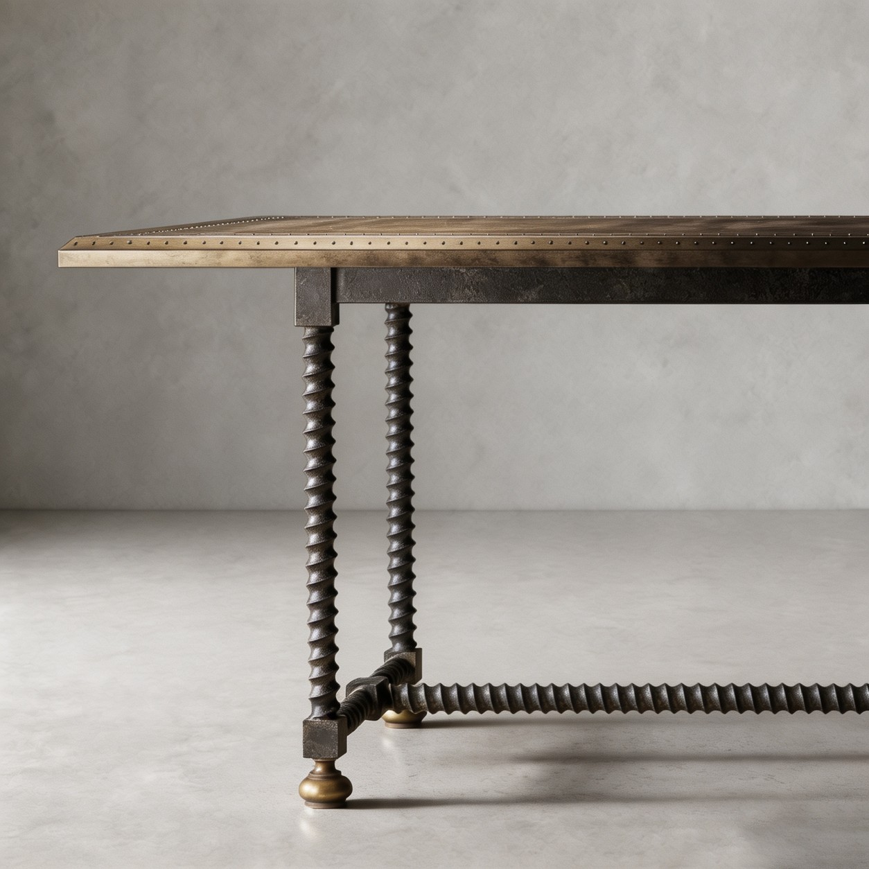 Cavendish Twisted‑Frame Brass‑Clad Rectangular Dining Table - WBERT HOME