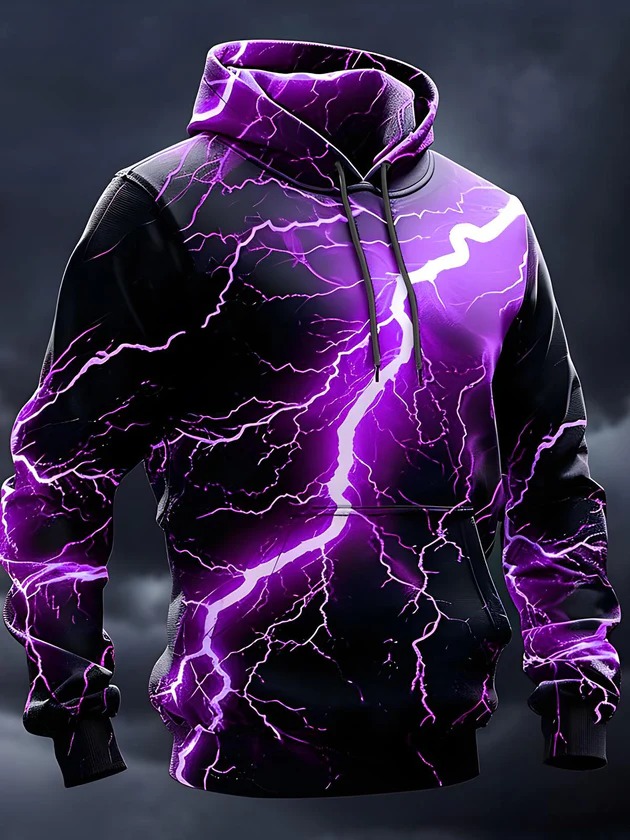 Men's Top Lightning Long Sleeve Hooded Pocket