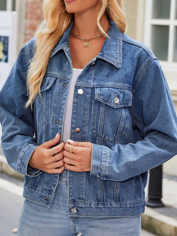Goosudu Women's Cowgirl Denim Jacket Coat Solid Color Basic Denim West Jacket