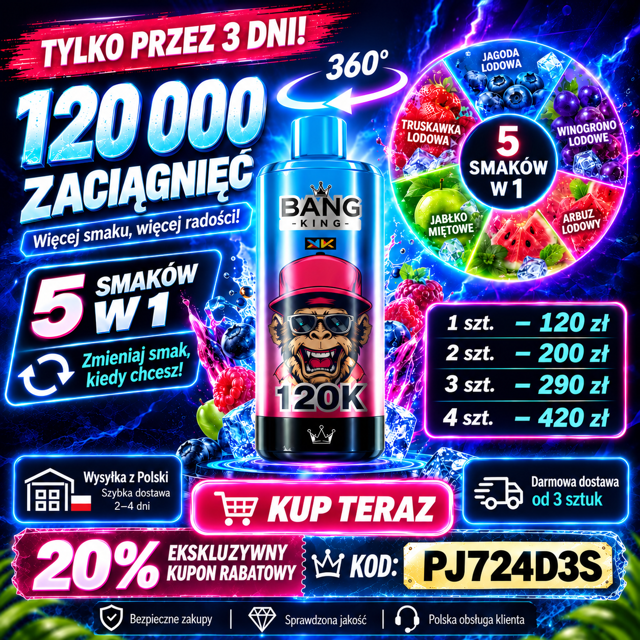 Bang Legend 120K zaciągnięć, 5 smaków w 1 – jednorazowy e-papieros 120K - vapepodpl