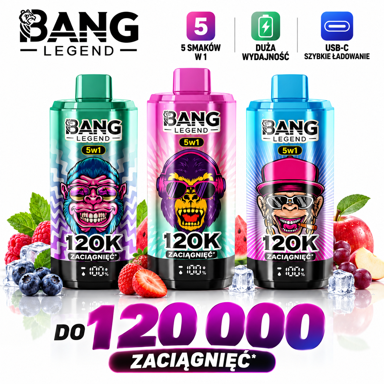 Bang Legend 120K zaciągnięć, 5 smaków w 1 – jednorazowy e-papieros 120K - vapepodpl