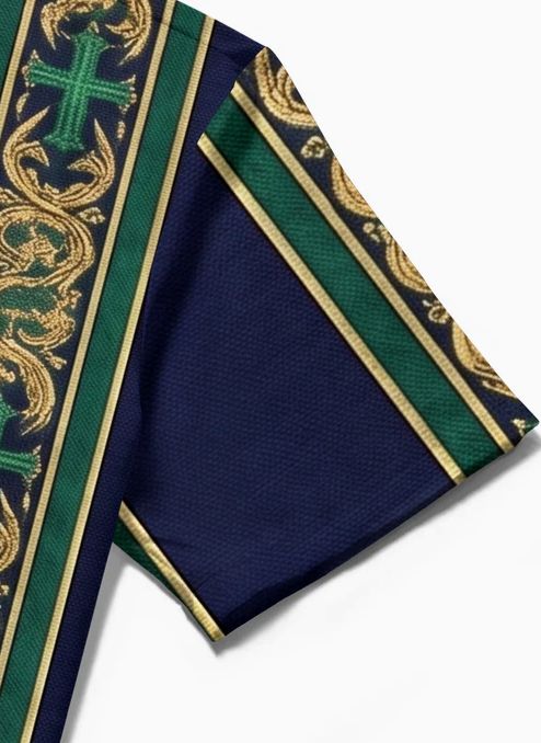 Retro Baroque Cross Religious Stripes Men's Pocket Short Sleeve Shirts
