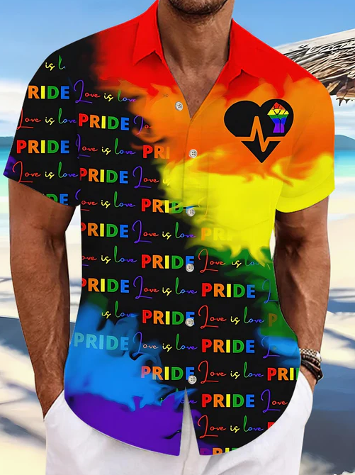 Pride Gradient Print Men's Pocket Short Sleeve Shirts