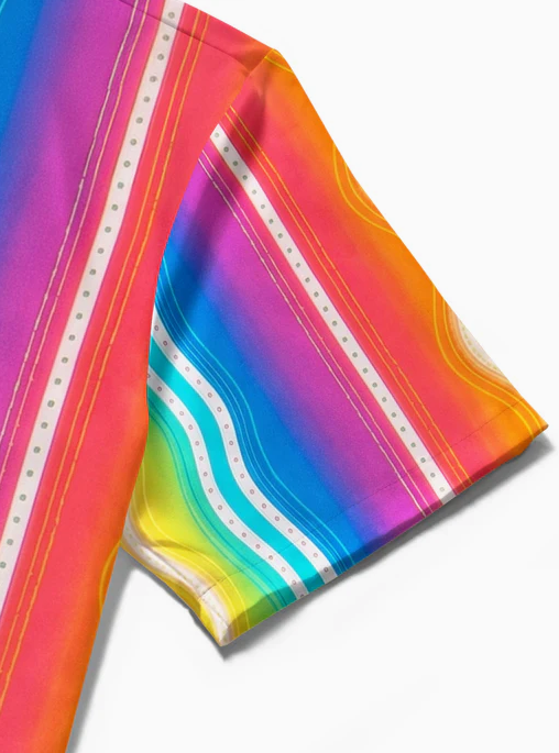 Pride Month Colorful Wavy Stripes Geometry Men's Pocket Short Sleeve Shirts