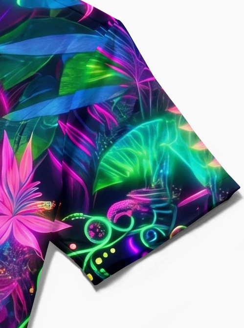 Colorful Fluorescent Hawaiian Neon Jungle Birds Men's Pocket Short Sleeve Shirts