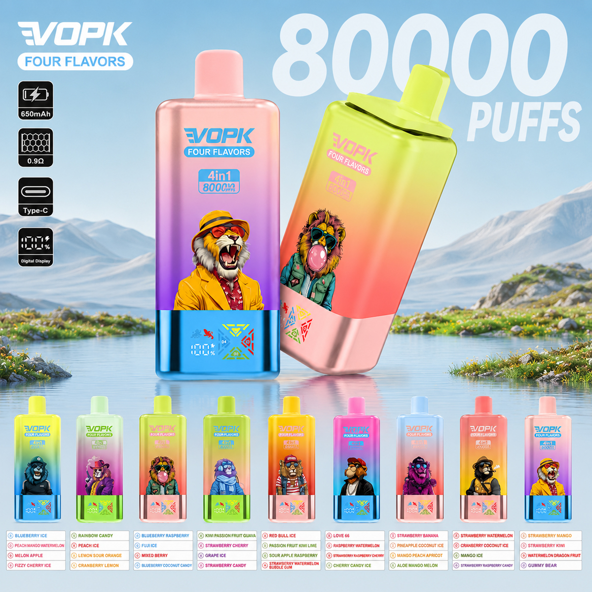VOPK 80000 Puffs 4w1 – Jednorazowy e-papieros 4 smaki w 1 - vapepodpl