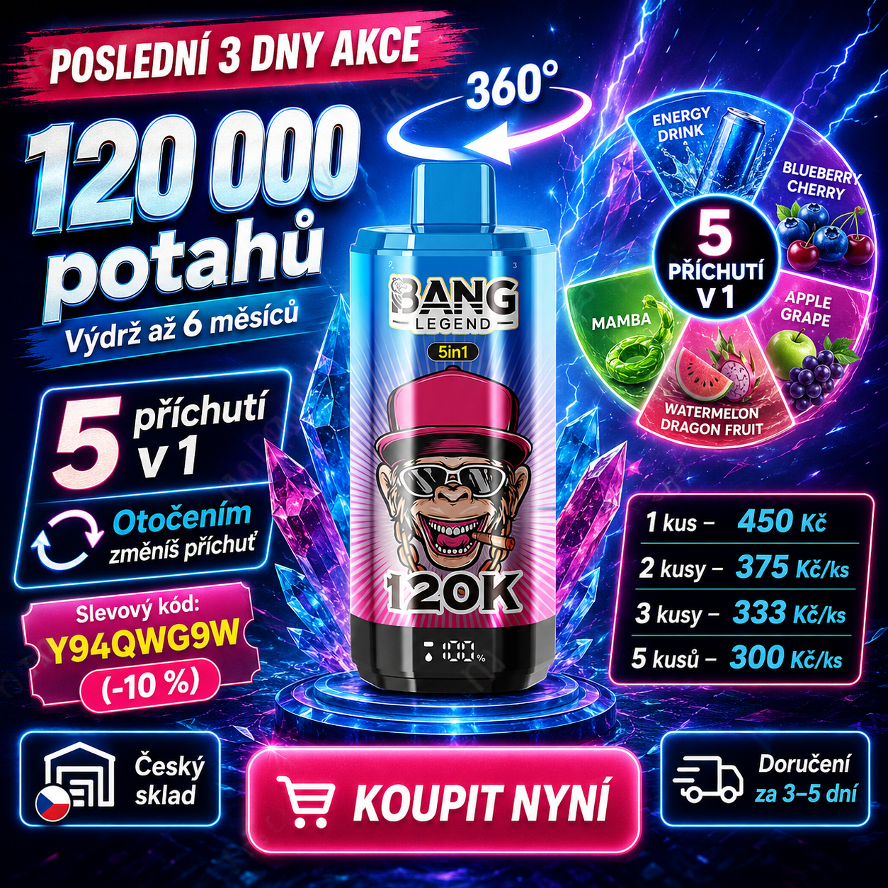 Bang Legend 120000 zaciągnięć, 5 smaków w 1 – jednorazowy e-papieros 120K - vapepodpl
