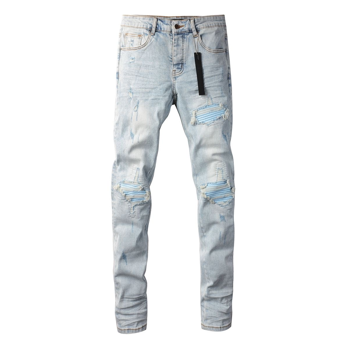 High street ripped patched stretchy slim-fit skinny light-colored jeans