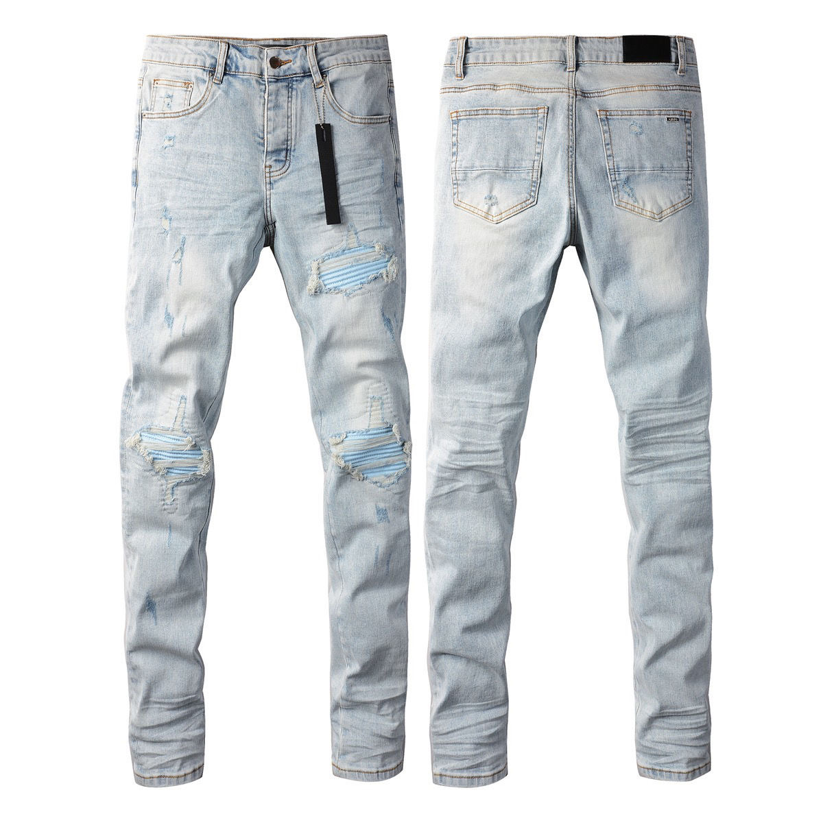 High street ripped patched stretchy slim-fit skinny light-colored jeans