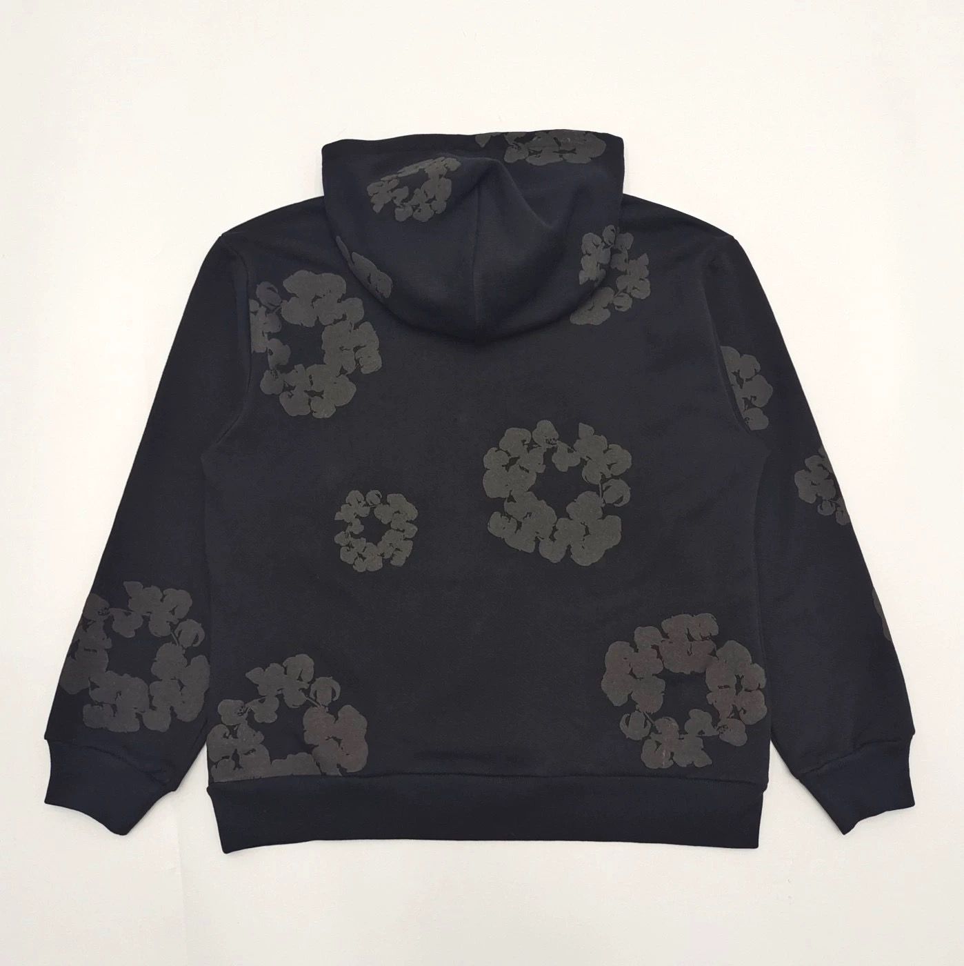 1:1 Top quality kapok knitting washing black with grey puff logo hoodie