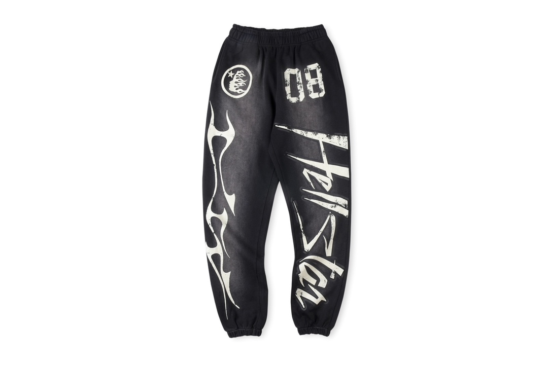 Retro graffiti monkey distressed heavy weight loopback cuffed long pants