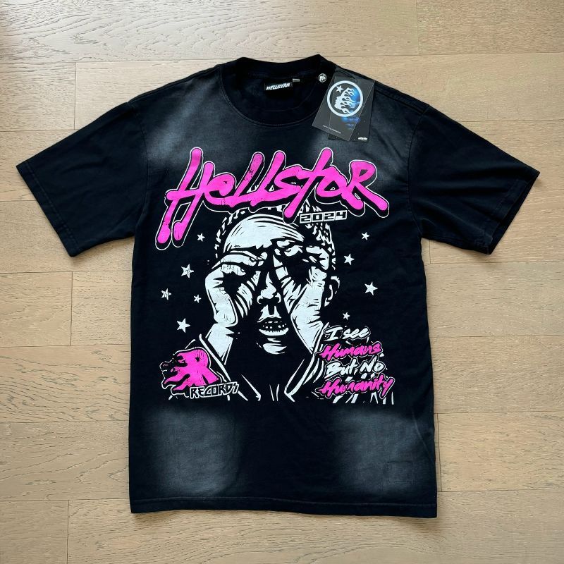 High version washing black with pink printing tshirt with short set suit