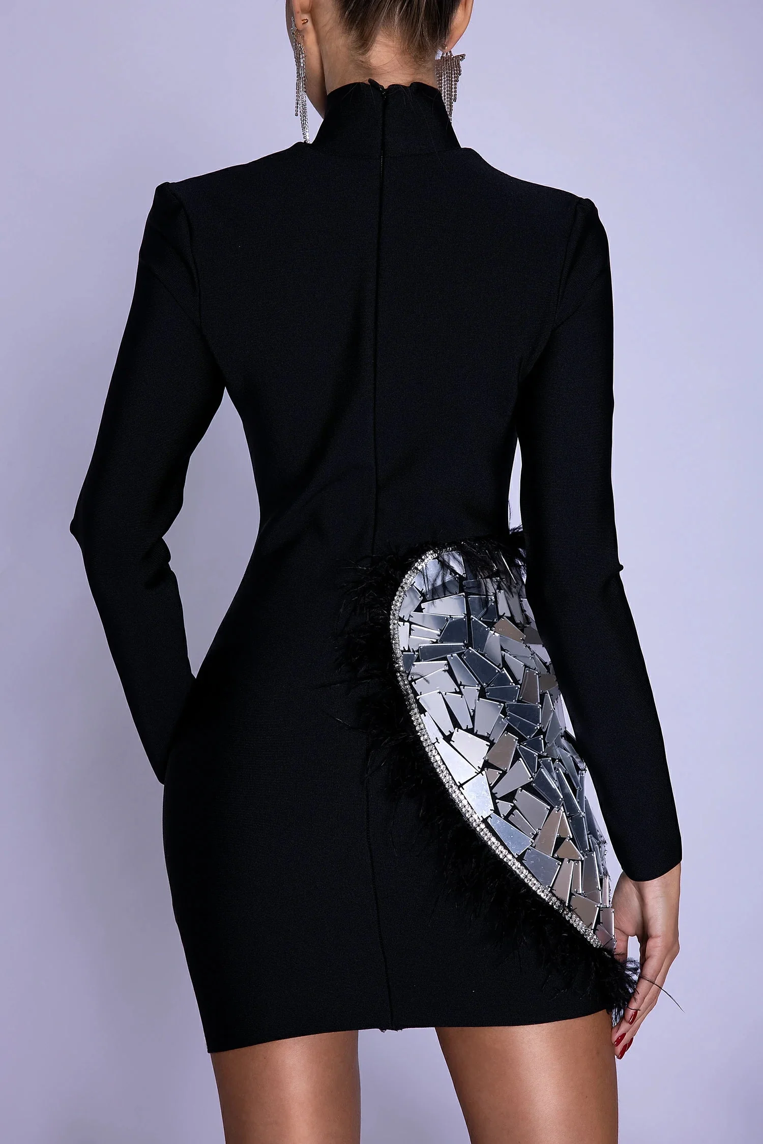 LOVEVVR Hadiya Sequin Heart Feather Dress