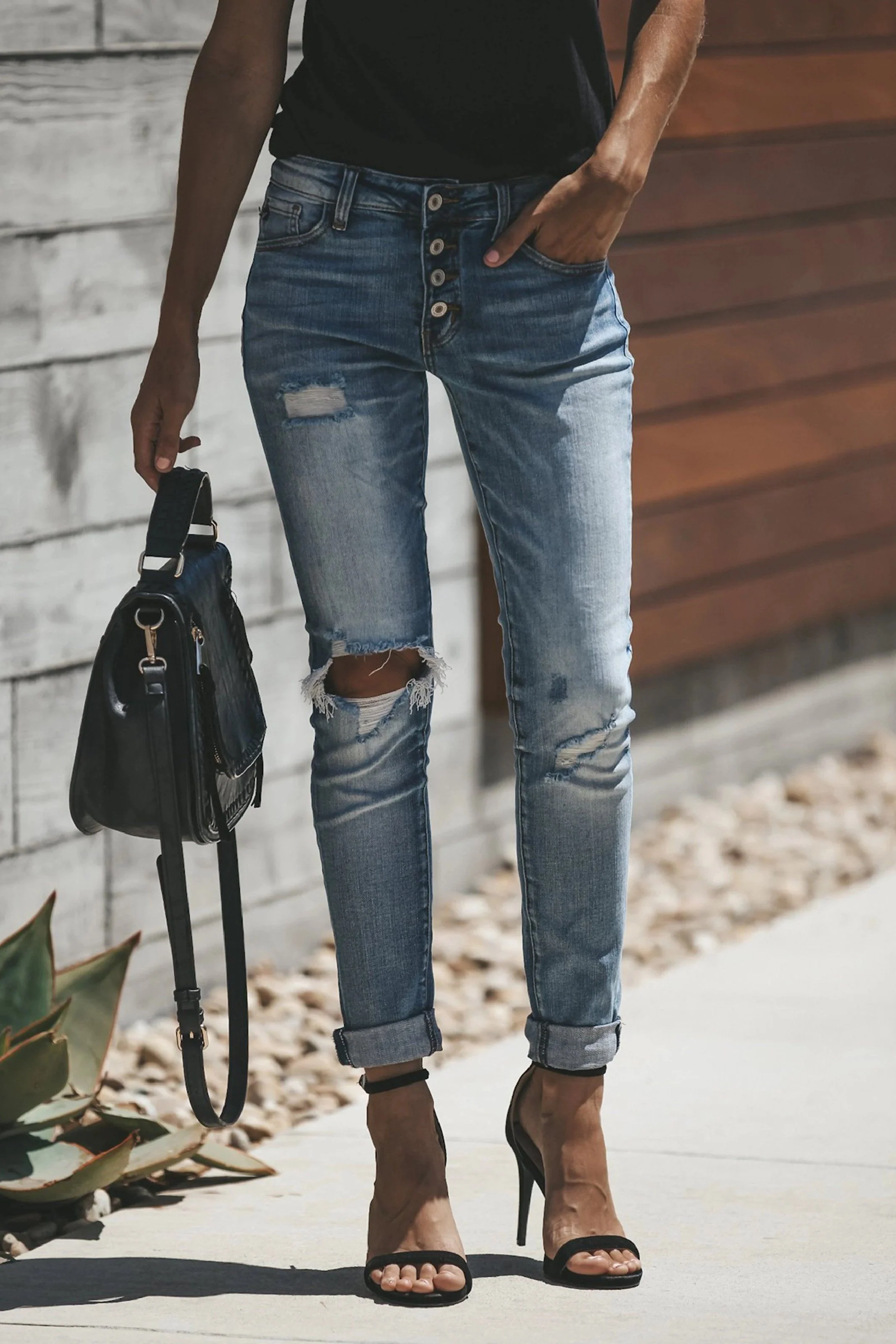 rRomildi Women's Ripped Jeans Distressed Girlfriend Skinny Denim Pants