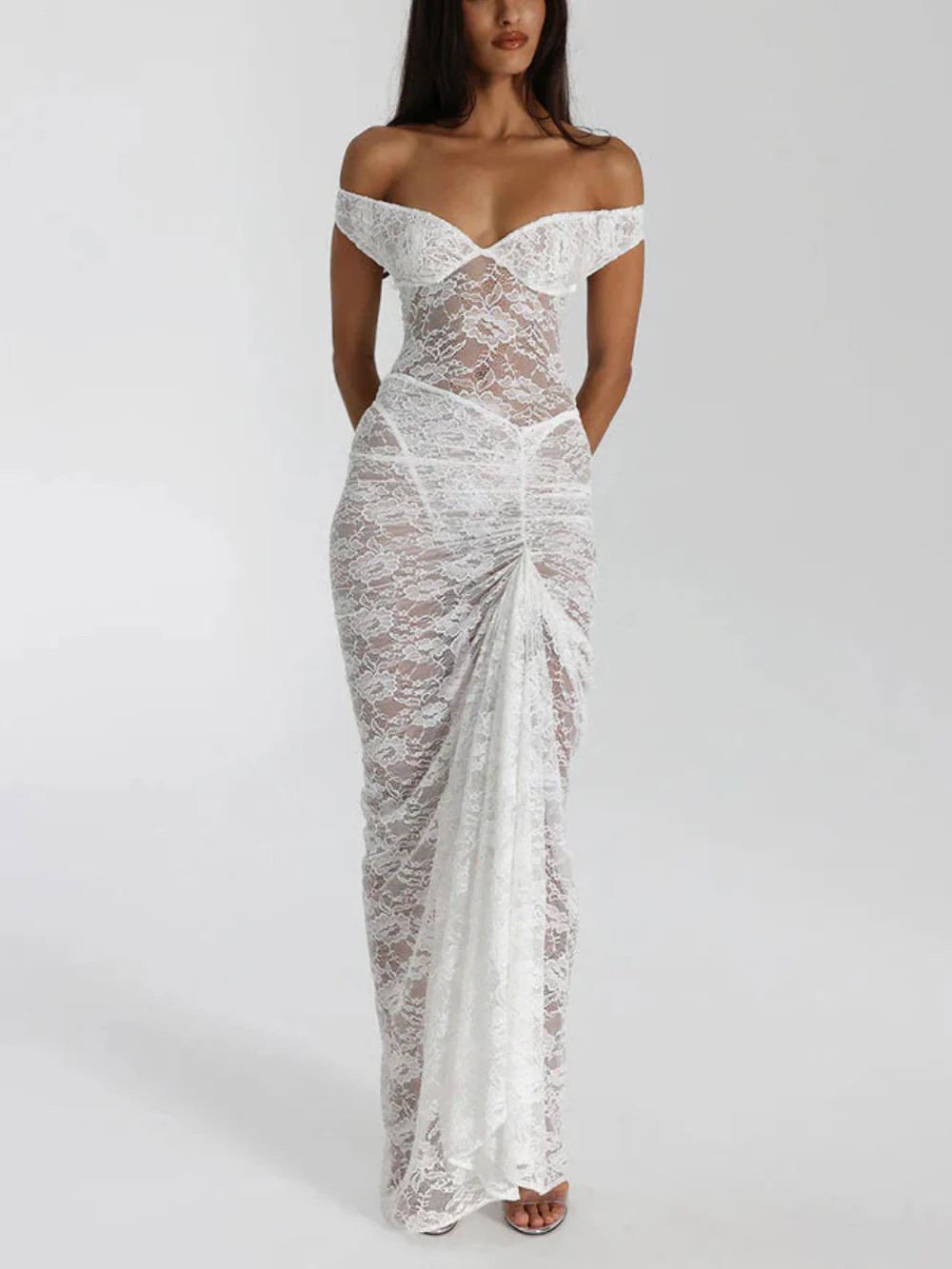 Lace Off-Shoulder Jumpsuit High-Waist Maxi Dress
