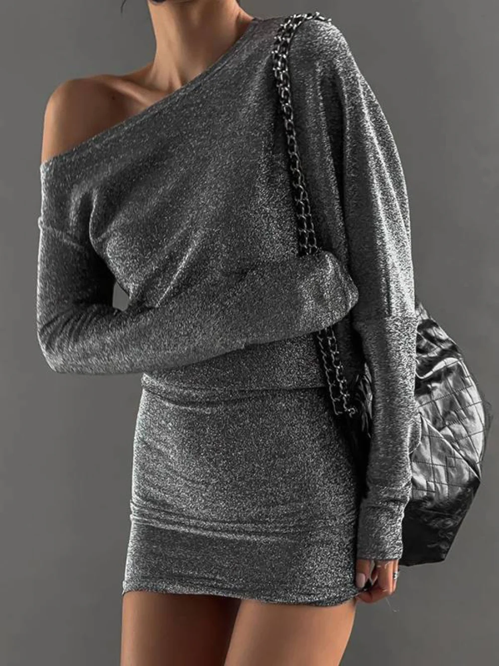Off-Shoulder Sequin High Waist Mini Dress
