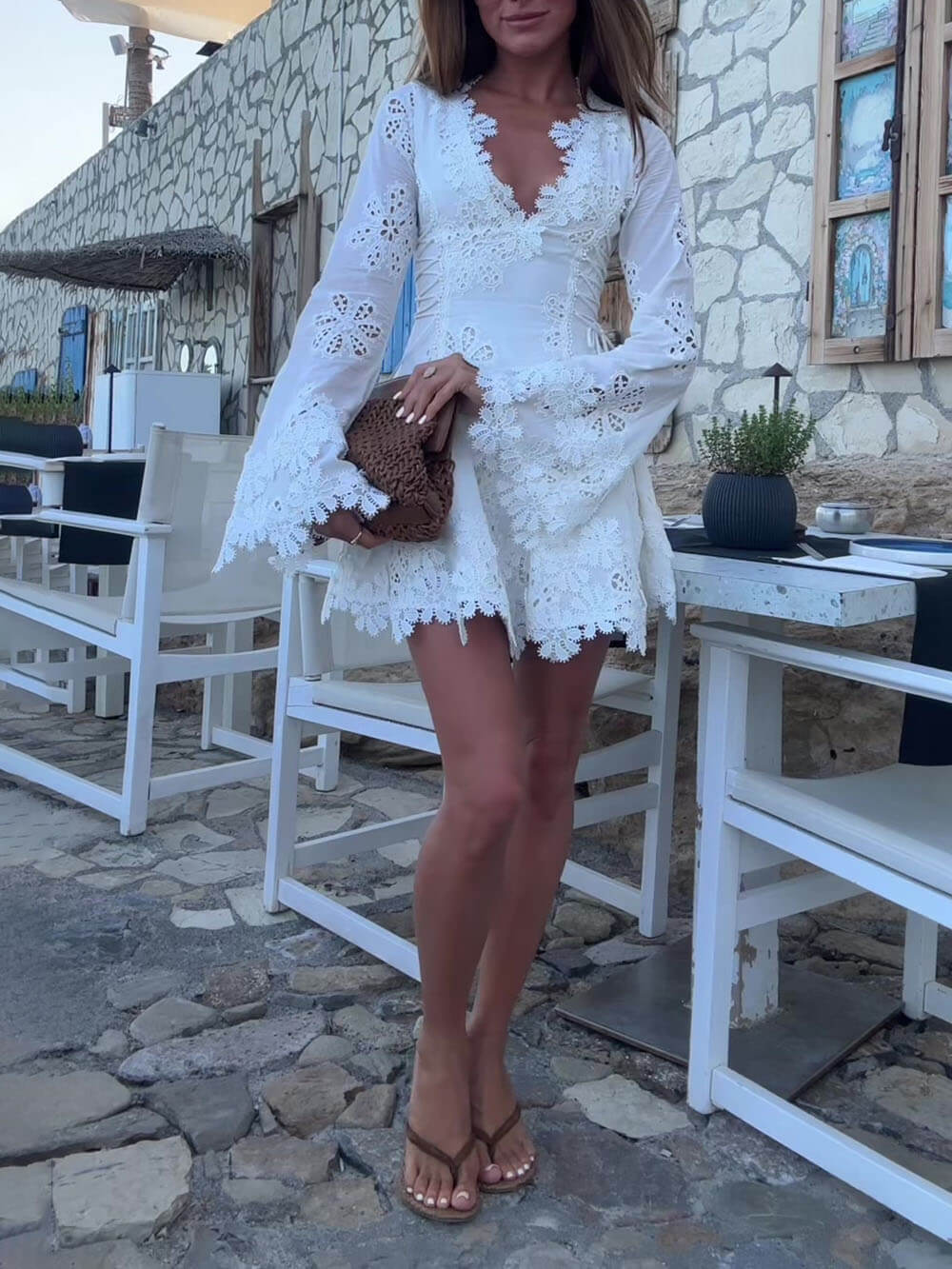 Lace Trimmed Fitted Hem Mini Dress