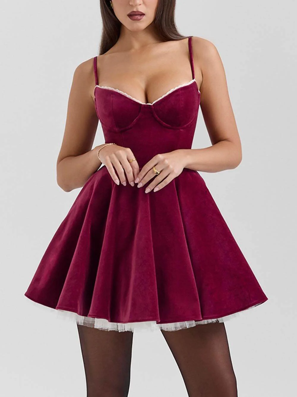 Tulle Patchwork Sweetheart Neck Mini Dress