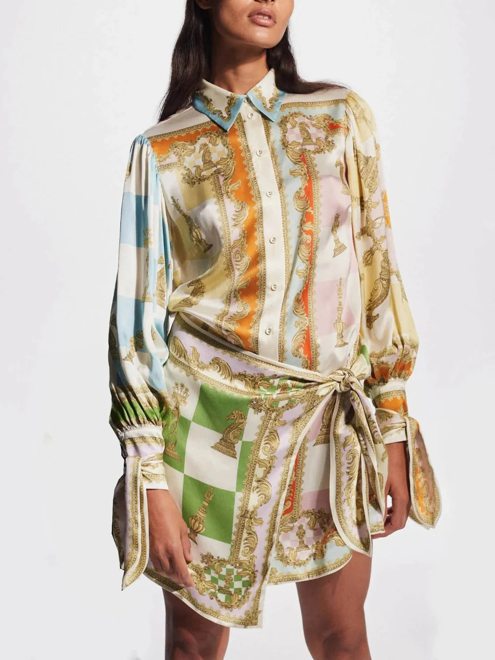 Printed Knotted Irregular Hem Party Dress