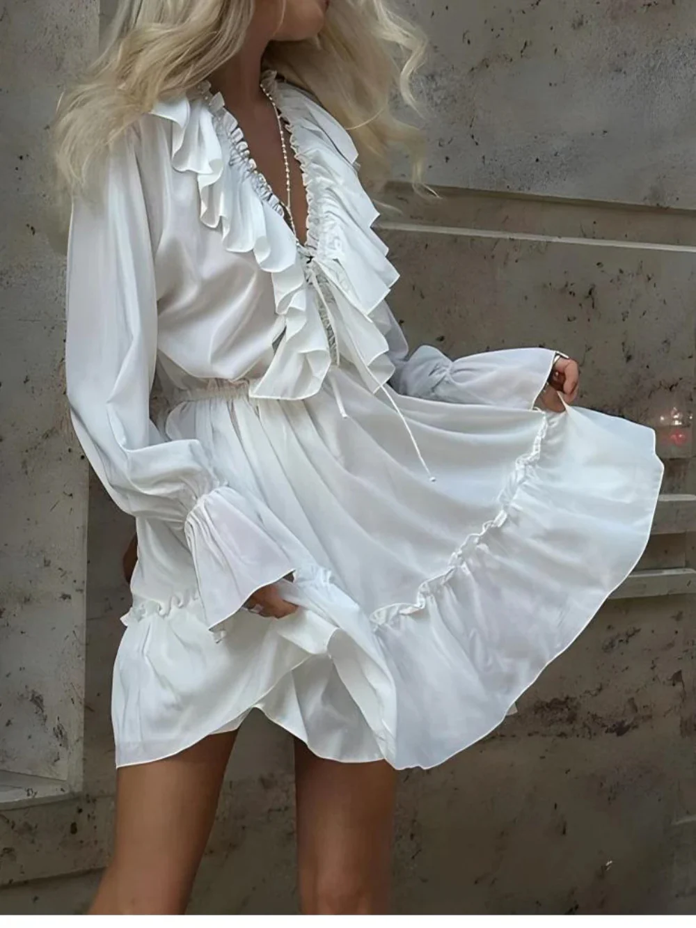 Ruffled Flare Sleeve Slim Mini Dress