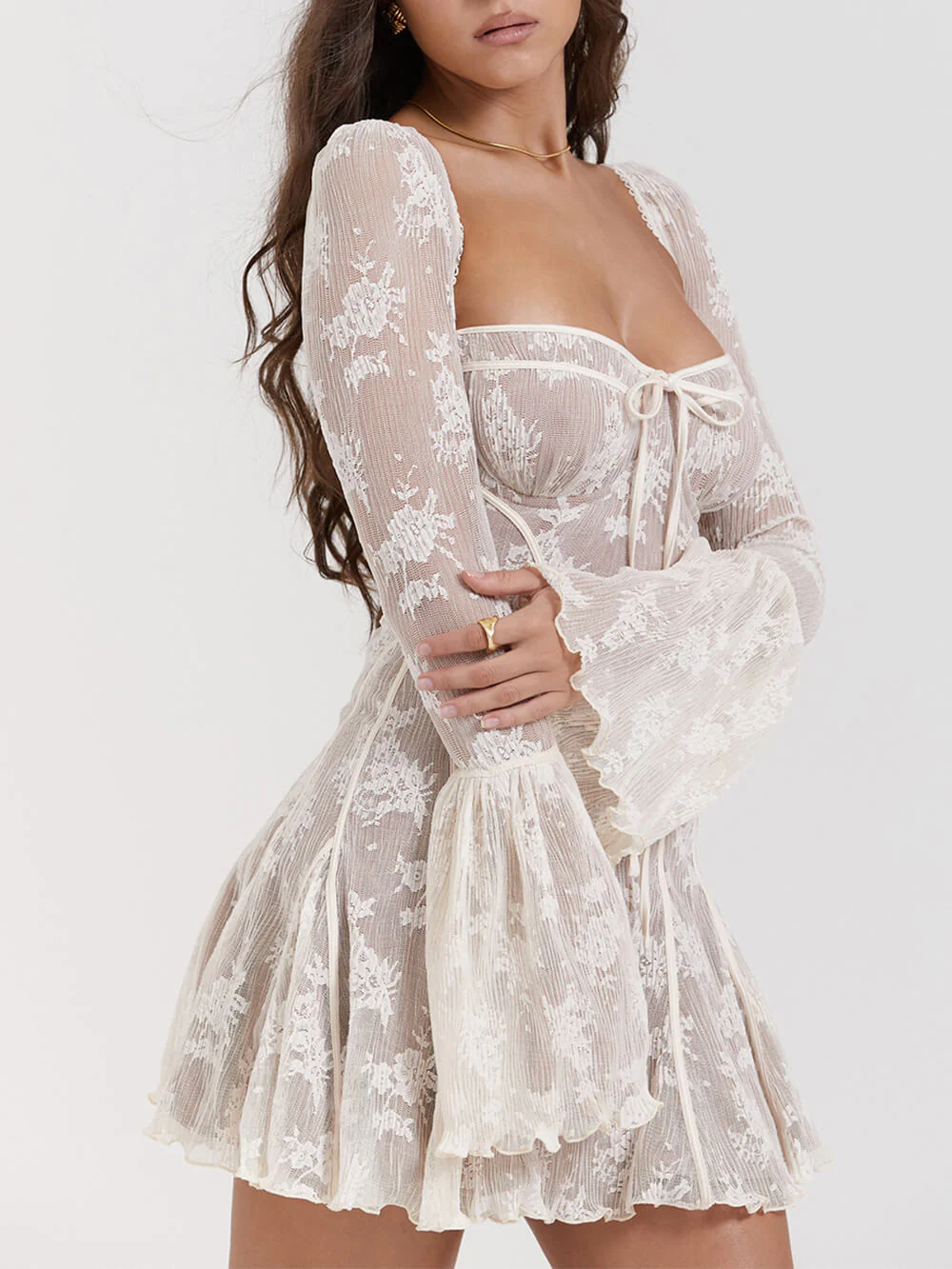 Cream Lace Structured Corset Dress