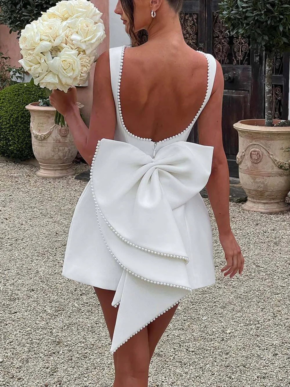 Pearl Embellished Bow Detail Mini Dress