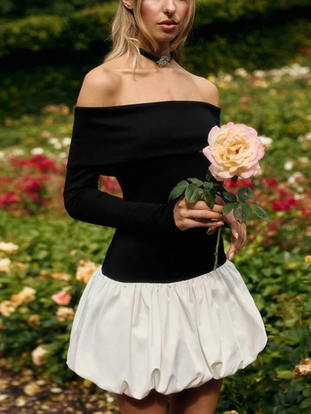 Off-Shoulder Ruffled Hem Mini Dress