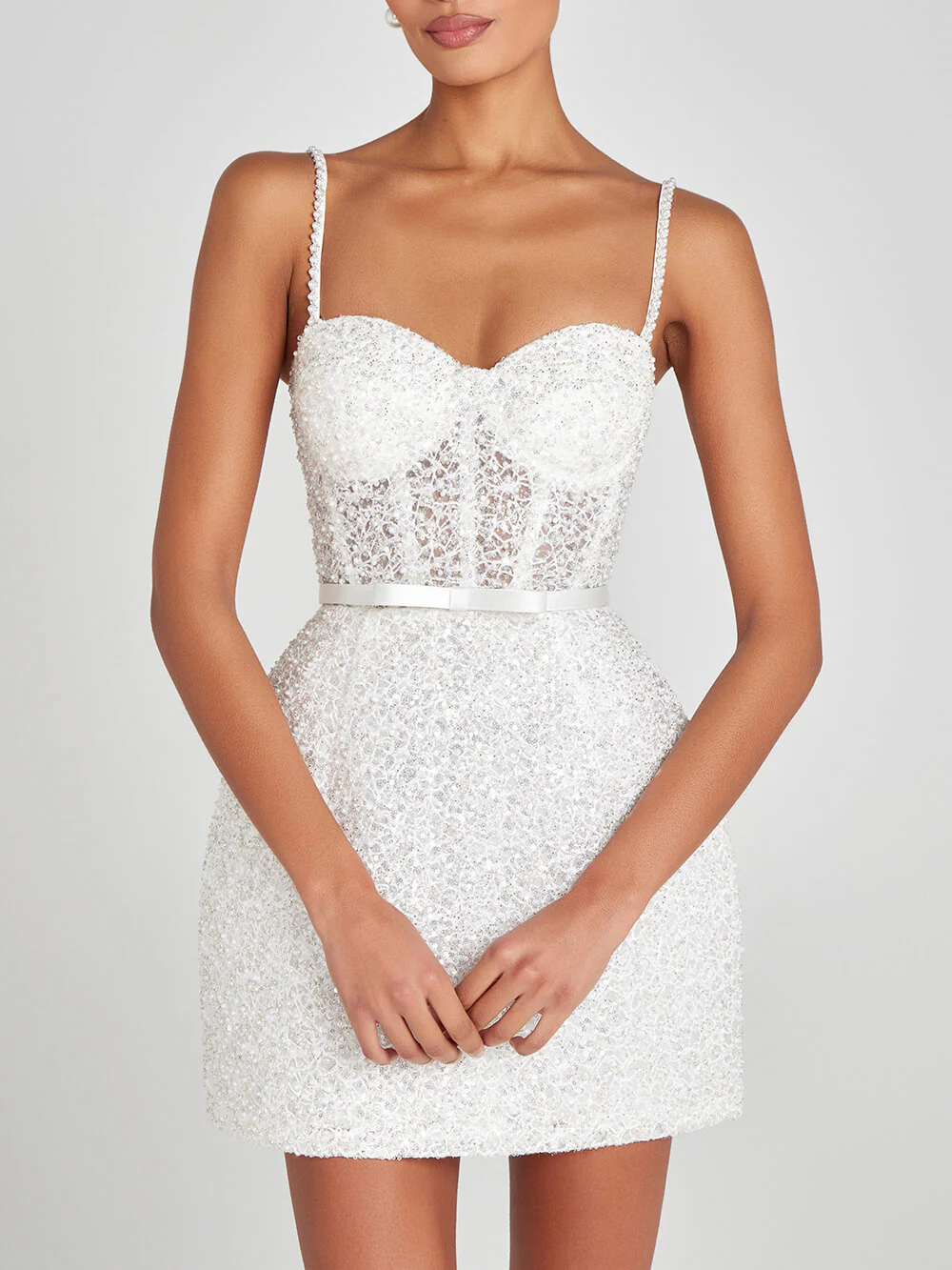 Sequin Embellished Bow Detail Mini Dress