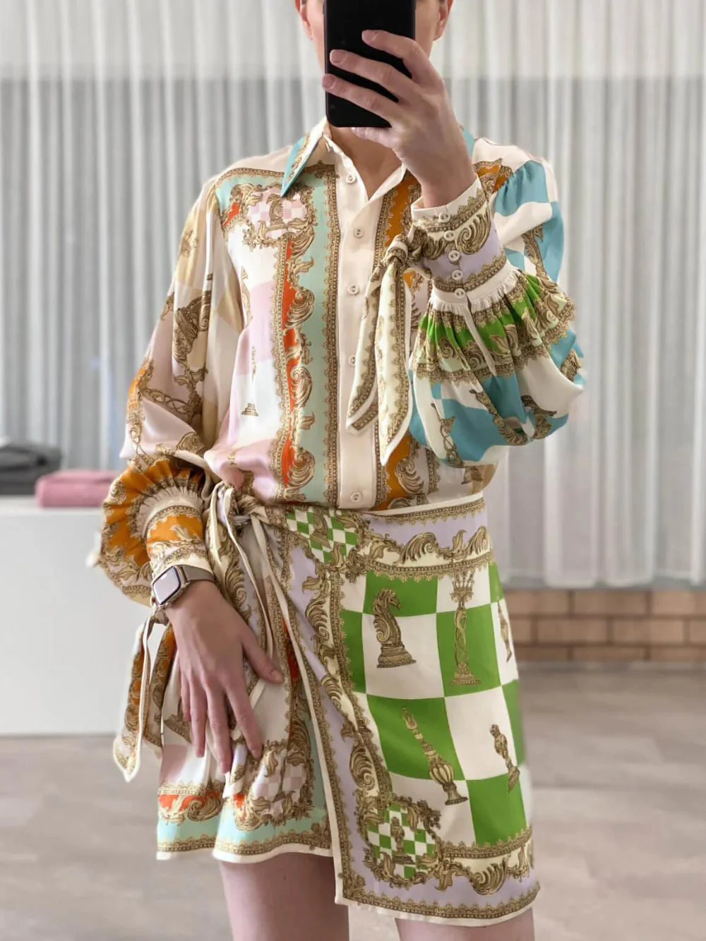 Printed Knotted Irregular Hem Party Dress